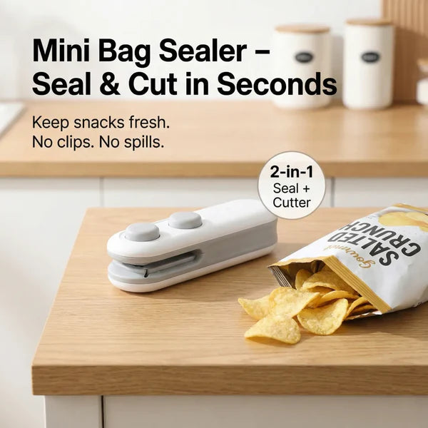 Mini Bag Sealer 2 In 1 Seal Cutter Heat Sealers Type-c Usb Charging Portable Bag  Handle Food Sealer Sealing Machine For Food Storage Plastic Bags Snacks Keep Food Fresh